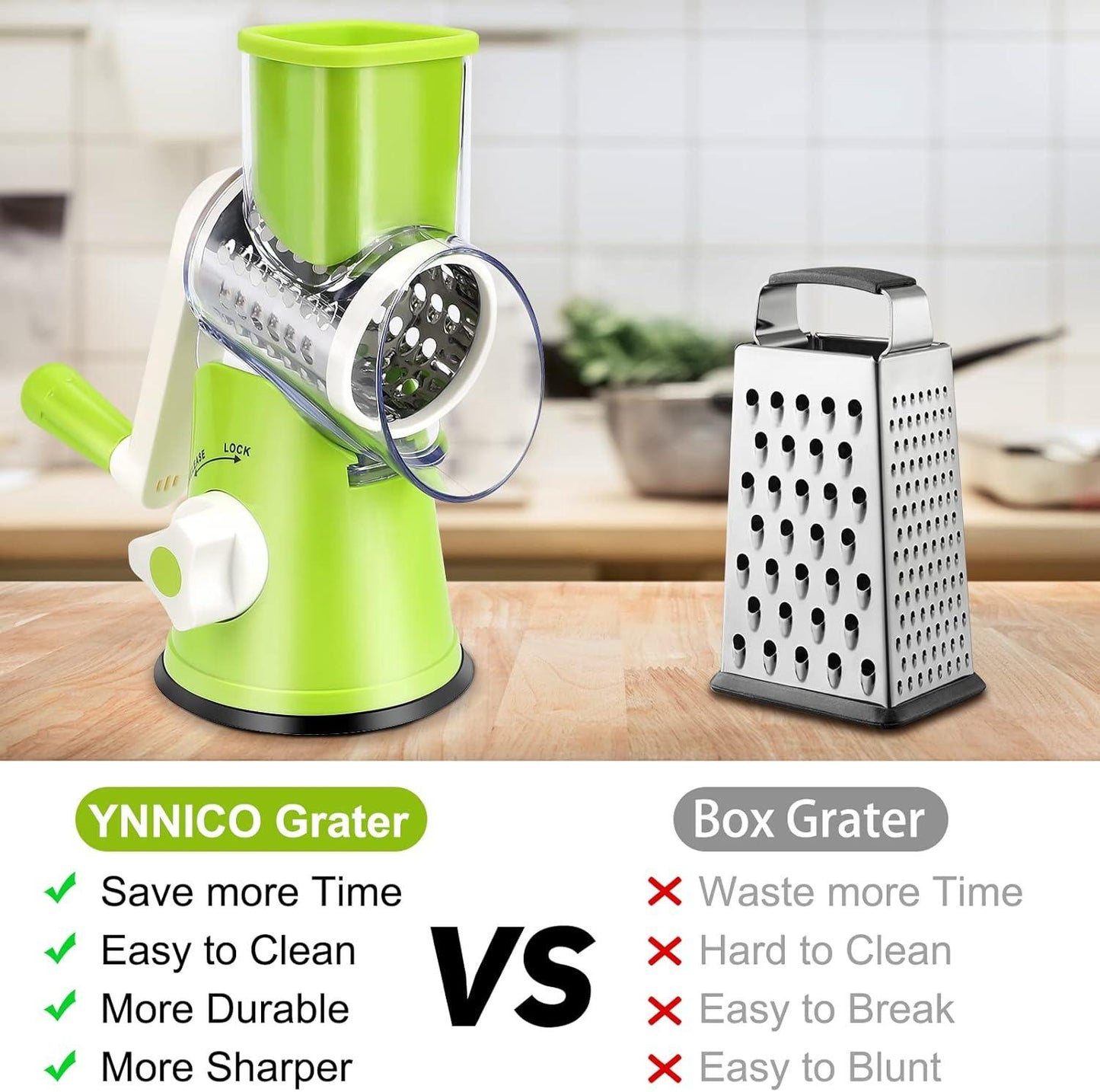 3-in-1 Rotary Cheese & Food Grater – Stainless Steel Manual Slicer Atatijari 