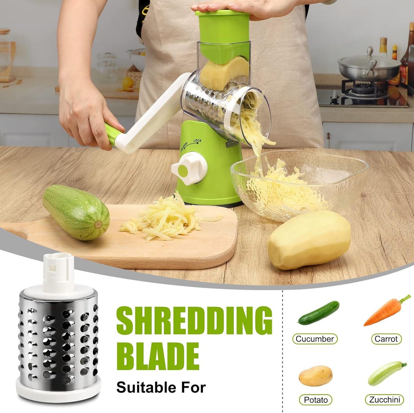 3-in-1 Rotary Cheese & Food Grater – Stainless Steel Manual Slicer Atatijari 