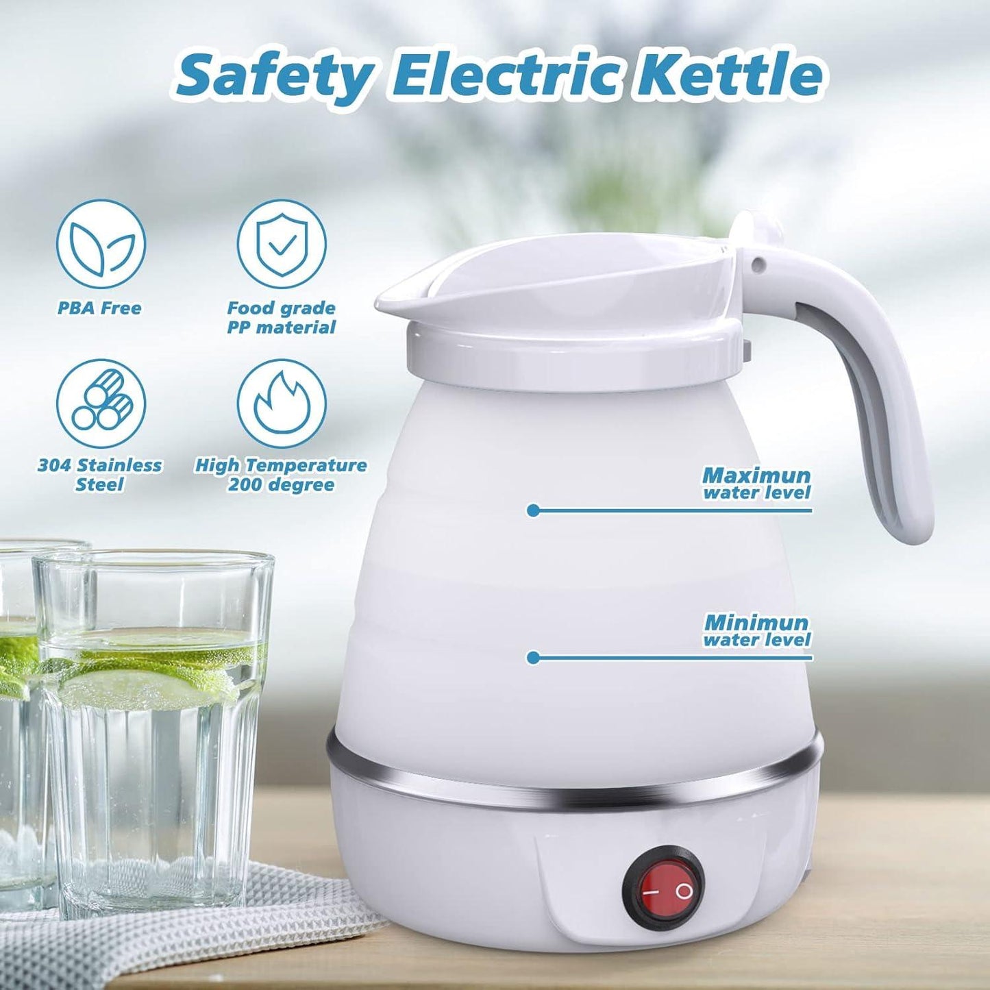 Foldable Travel Electric Kettle – 600ml, BPA-Free Silicone Atatijari 