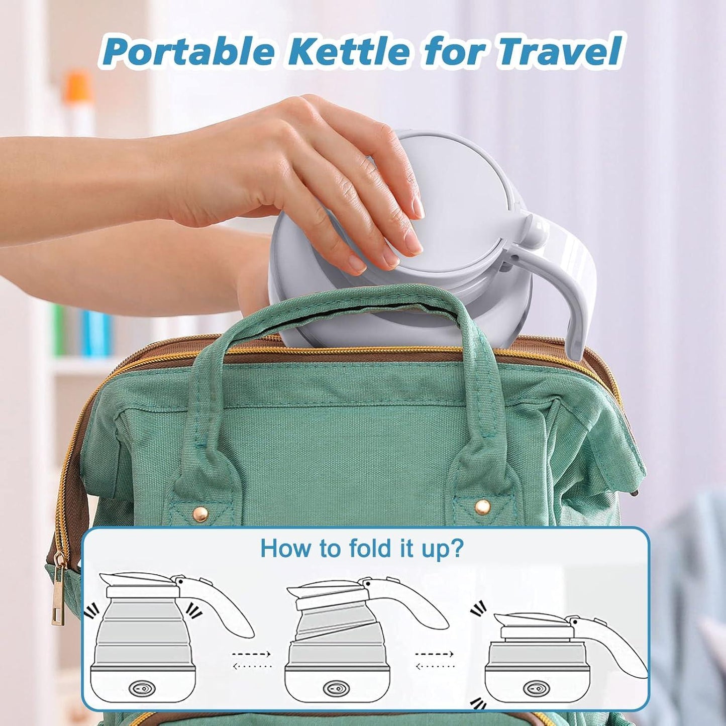 Foldable Travel Electric Kettle – 600ml, BPA-Free Silicone Atatijari 